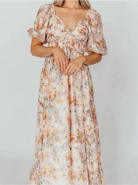 NWT Worth Collective Daphne floral dress in beige multi, size S